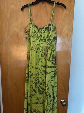 Trixxi Lime Green Printed Spaghetti-Strap Maxi Dress